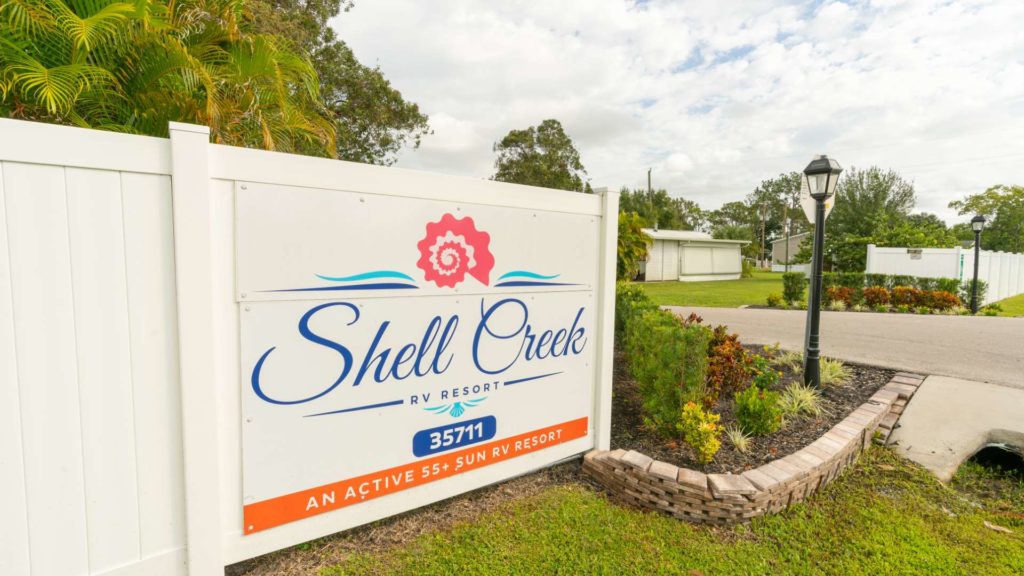 Shell Creek RV Resort with waterfront marina and full hookup sites