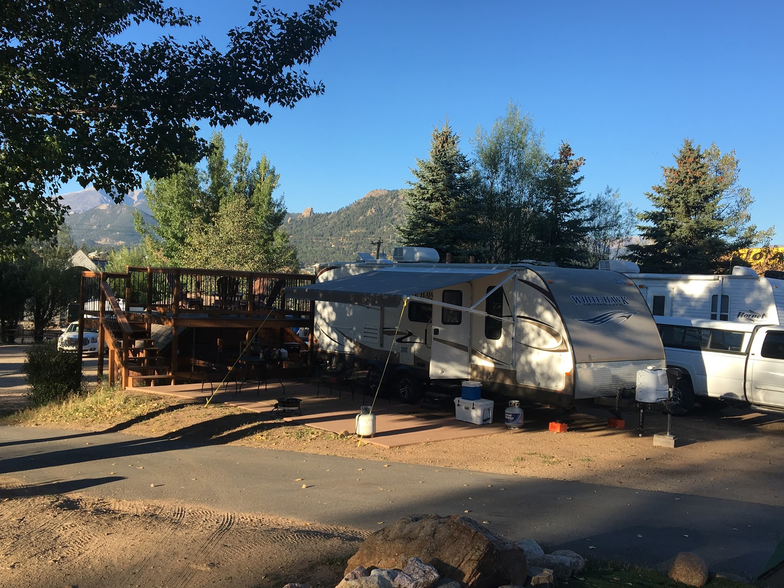 Estes Park KOA Holiday campground with mountain backdrop
